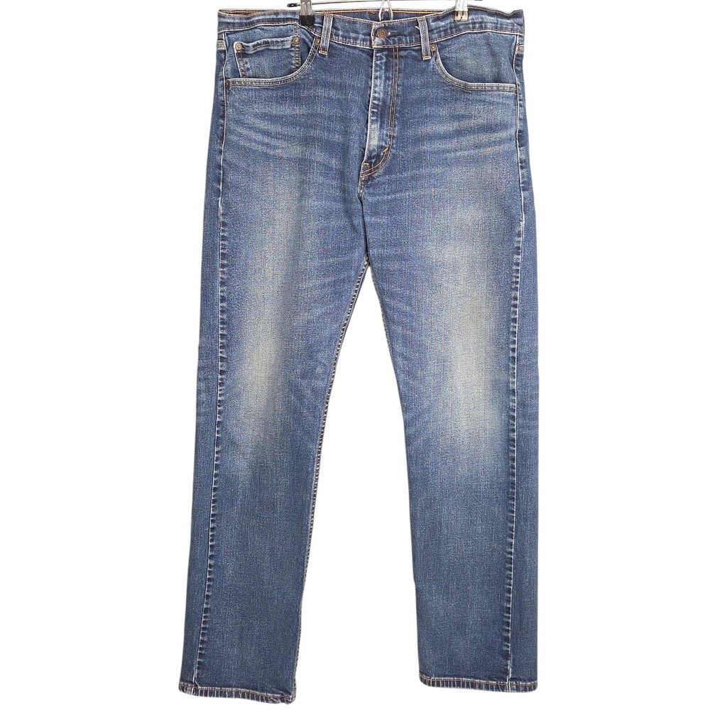 Levis 505 Jeans Mens 36x34 Straight Leg Medium Wash Distressed‎ Blue Denim Pants